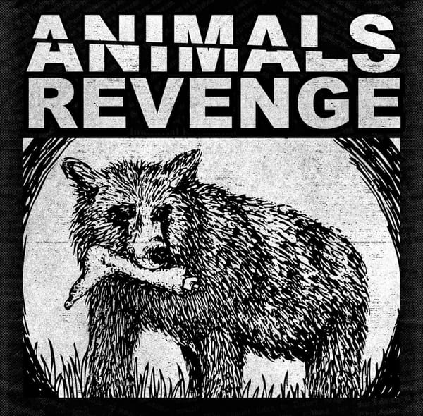 Album art featuring a bear carrying a human leg in its mouth